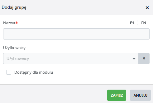 Formularz dodawania Grupy użytkowników