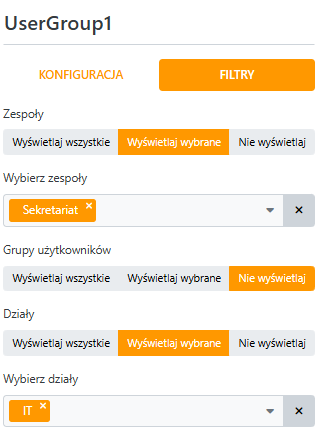 Przykładowe filtry pola grupa użytkowników