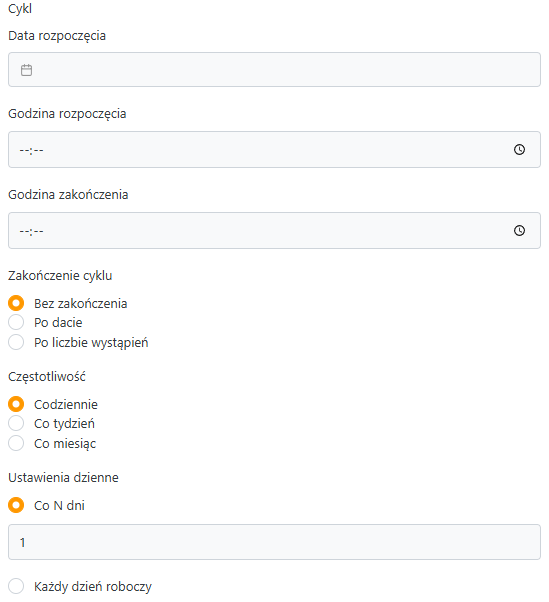 Pole cykl na formularzu