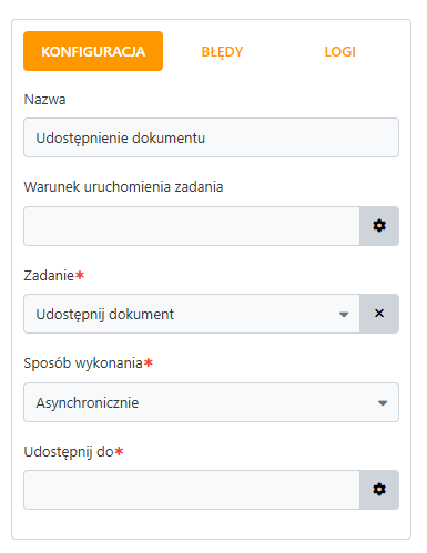 Konfiguracja Service Task - Udostępnij dokument