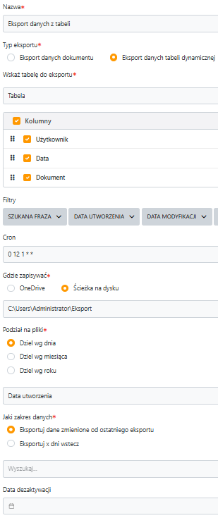 Przykład dodawania eksportu danych w systemie Logito