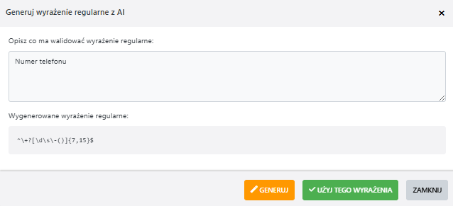 =514x234 Przykładowy formularz generowania wyrażenia regularnego.