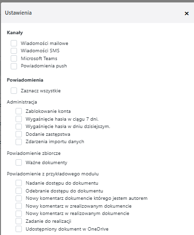 Przykład ustawień powiadomień
