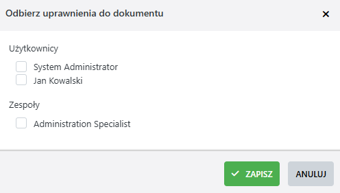Formularz odbioru uprawnień do dokumentu