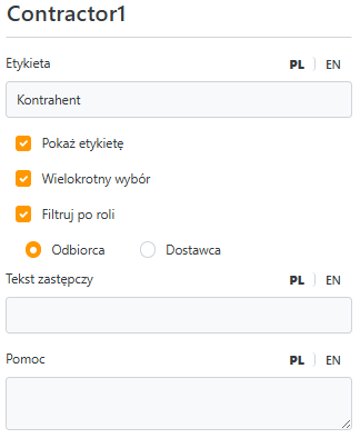 Przykładowa konfiguracja pola kontrahent