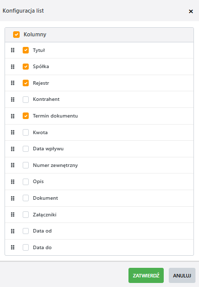 Formularz Konfiguracji list