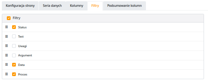Przykład konfiguracji filtrów dla widoku Listy