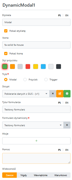 Konfiguracja pola dynamiczny widok