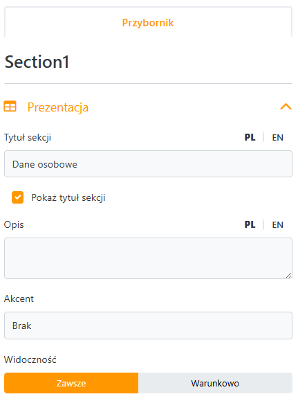 Konfiguracja sekcji