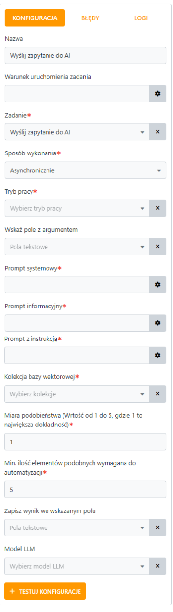 Część 2 konfiguracji Service Task - Wysłanie zapytania do AI