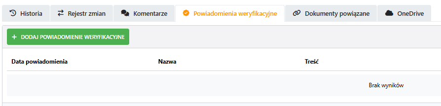 =894x215 Widok przykładowej zakładki Powiadomienia weryfikacyjne
