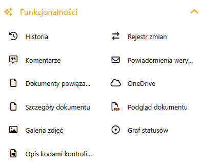 Dostępne funkcjonalności na szczegółach dokumentu