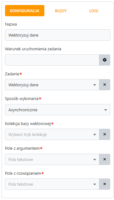 Konfiguracja Service Task - Wektoryzuj dane