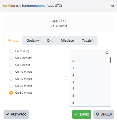 Formularz edycji harmonogramu CRON