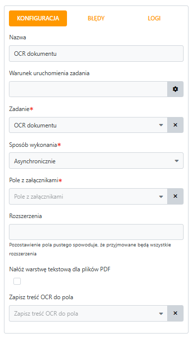 Konfiguracja Service Task - OCR dokumentu
