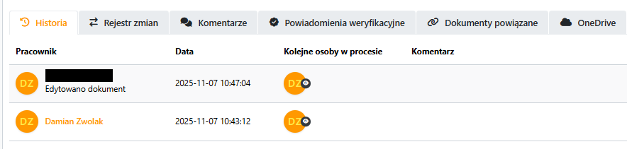 =884x211 Widok zakładki Historia