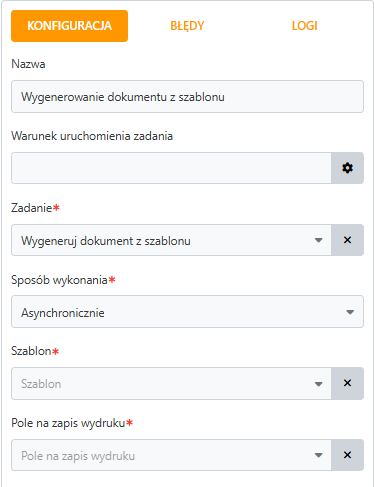 Konfiguracja Service Task - Wygeneruj dokument z szablonu