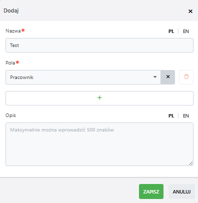 Formularz dodawania klucza unikalnego do systemu