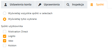 Lista spółek przypisana do użytkownika