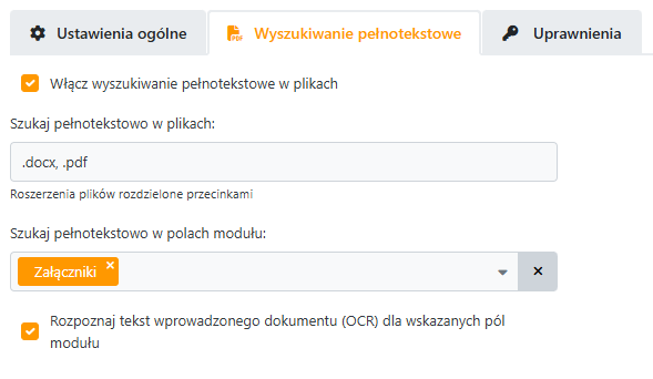 Widok zakładki Wyszukiwanie pełnotekstowe