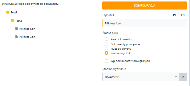 Przykład konfiguracji szablonu ZIP