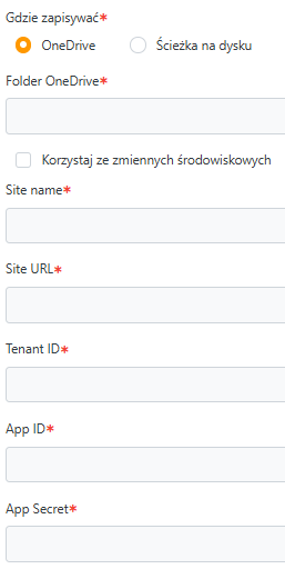 Konfiguracja eksportu do OneDrive