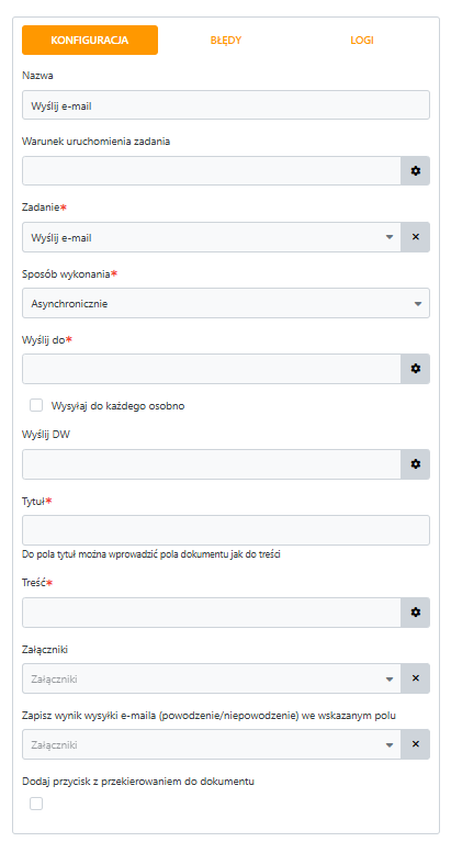 Konfiguracja Service Task - Wysłanie e-maila