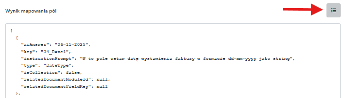 =708x203 Przykład danych zwróconych przez AI w strukturze JSON