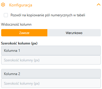Konfiguracja pola tabela