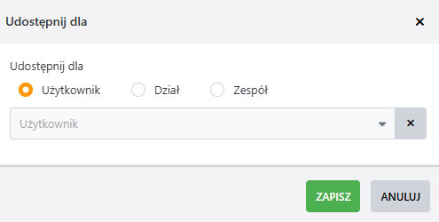 Okno udostępniania dokumentu