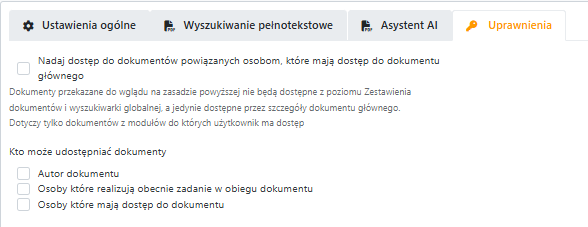 Widok zakładki "Uprawnienia" podczas konfiguracji modułu