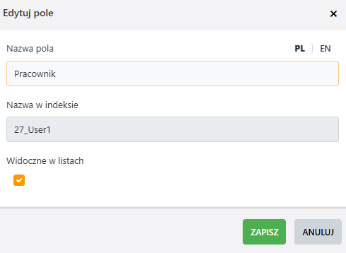 Przykład edycji pola formularzy