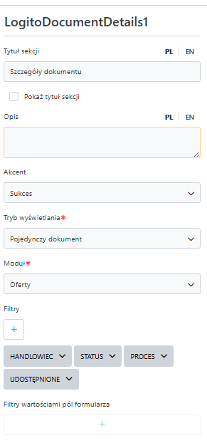 Przykładowa konfiguracja pola szczegóły dokumentu