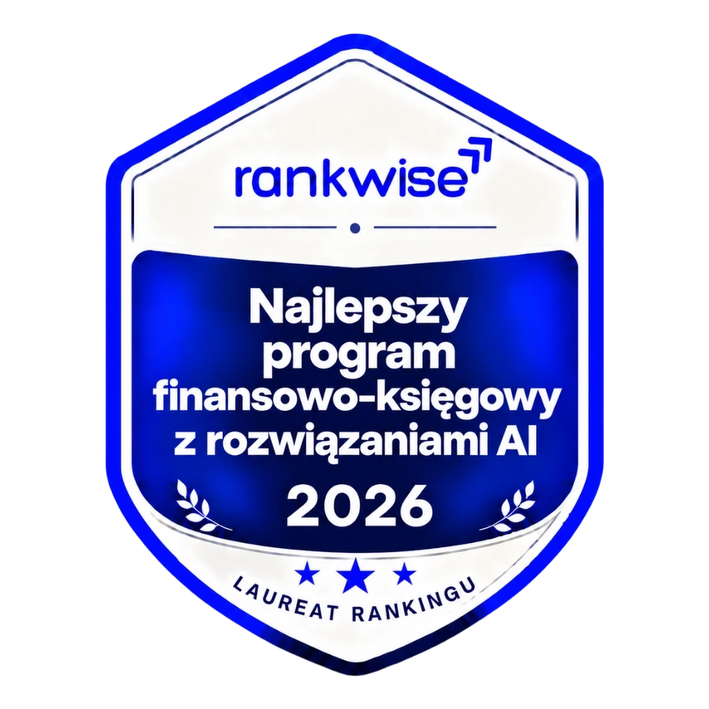 wyróżnienie za najlepszy program finansowo księgowy z  rozwiązaniami AI |Badge Rankwise Finanse i Księgowość z AI