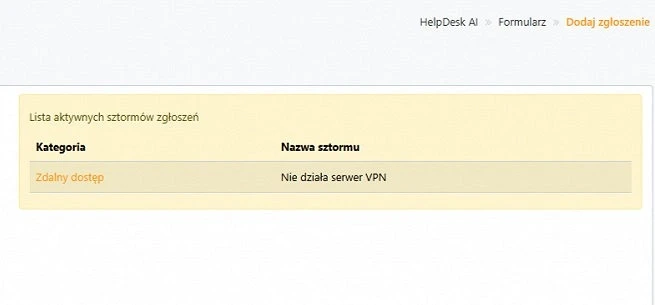 Formularz zgłoszeniowy helpdesk AI LOGITO – wprowadzanie danych zgłoszenia